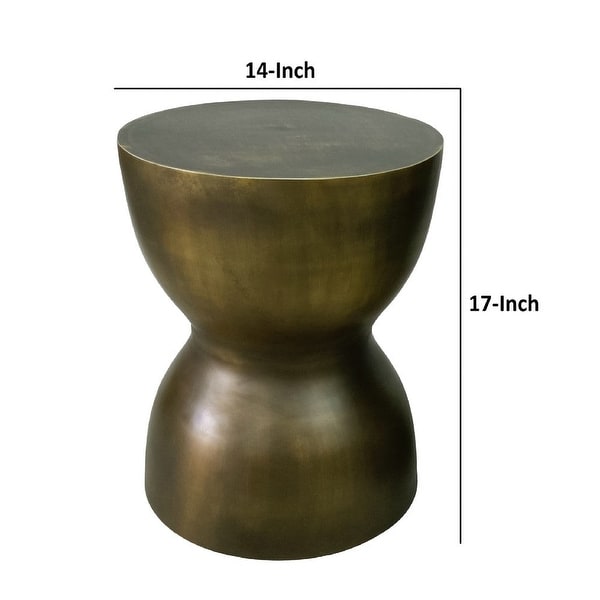 17 Inch Round End Accent Table， Cast Aluminum， Hourglass Shape， Antique Brass， Black - 16.5 H x 13.5 W x 13.5 L