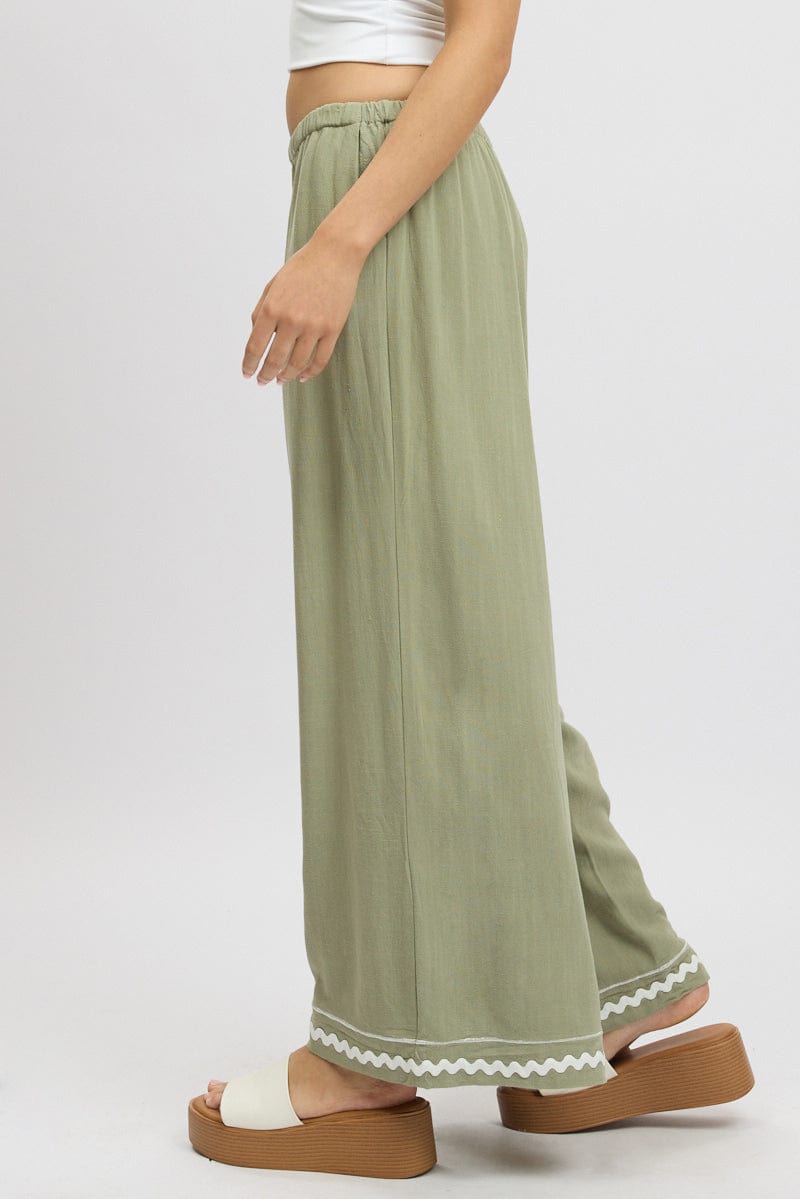 Green Wide Leg Pants High Rise