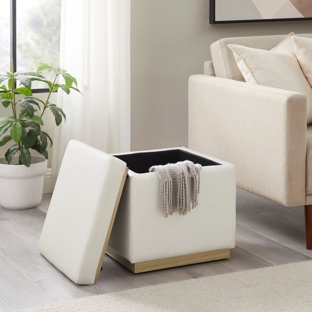 Rue Faux Leather Square Storage Ottoman