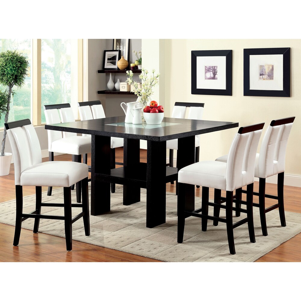 Lumina Contemporary Black Wood Light Up 7 Piece Counter Height Dining Set by Furniture of America