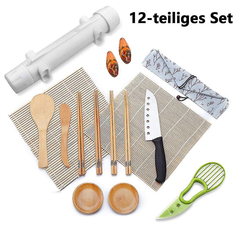 12 Pieces Sushi Making Kit， All In One Sushi Bazooka Maker With Sushi Curtain， Sushi Mold， Sushi Knife， Butter Knife， Chopsticks，