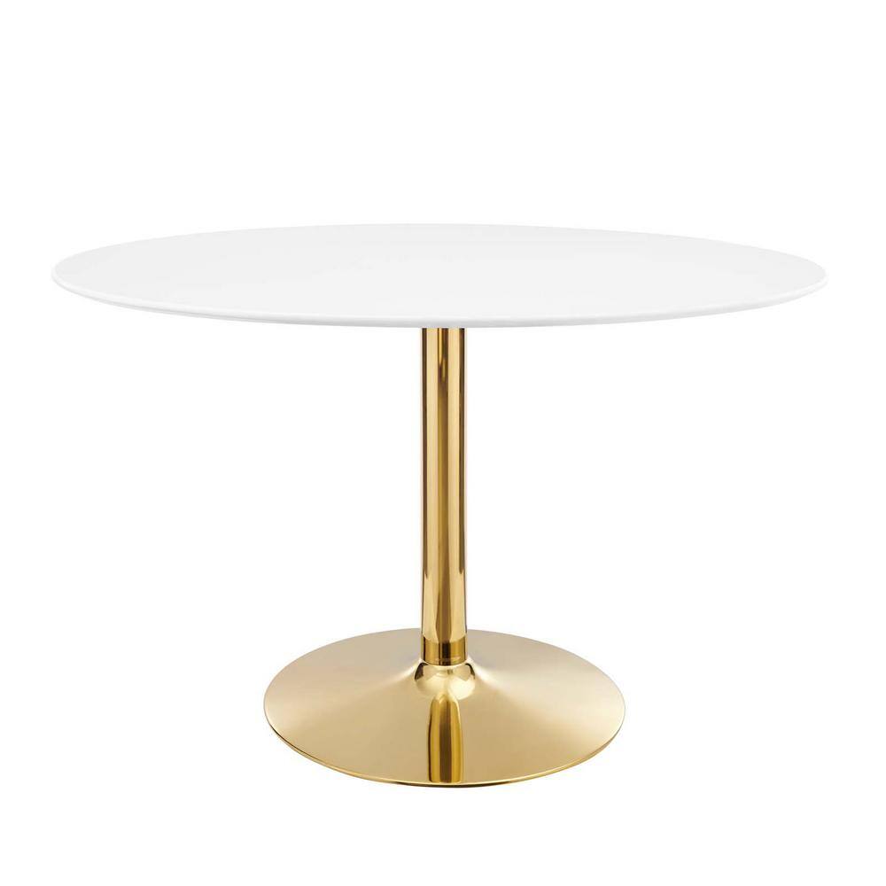 MODWAY Verne 48 in. Oval Dining Table with White Wood Top with Gold Metal Base EEI-4750-GLD-WHI