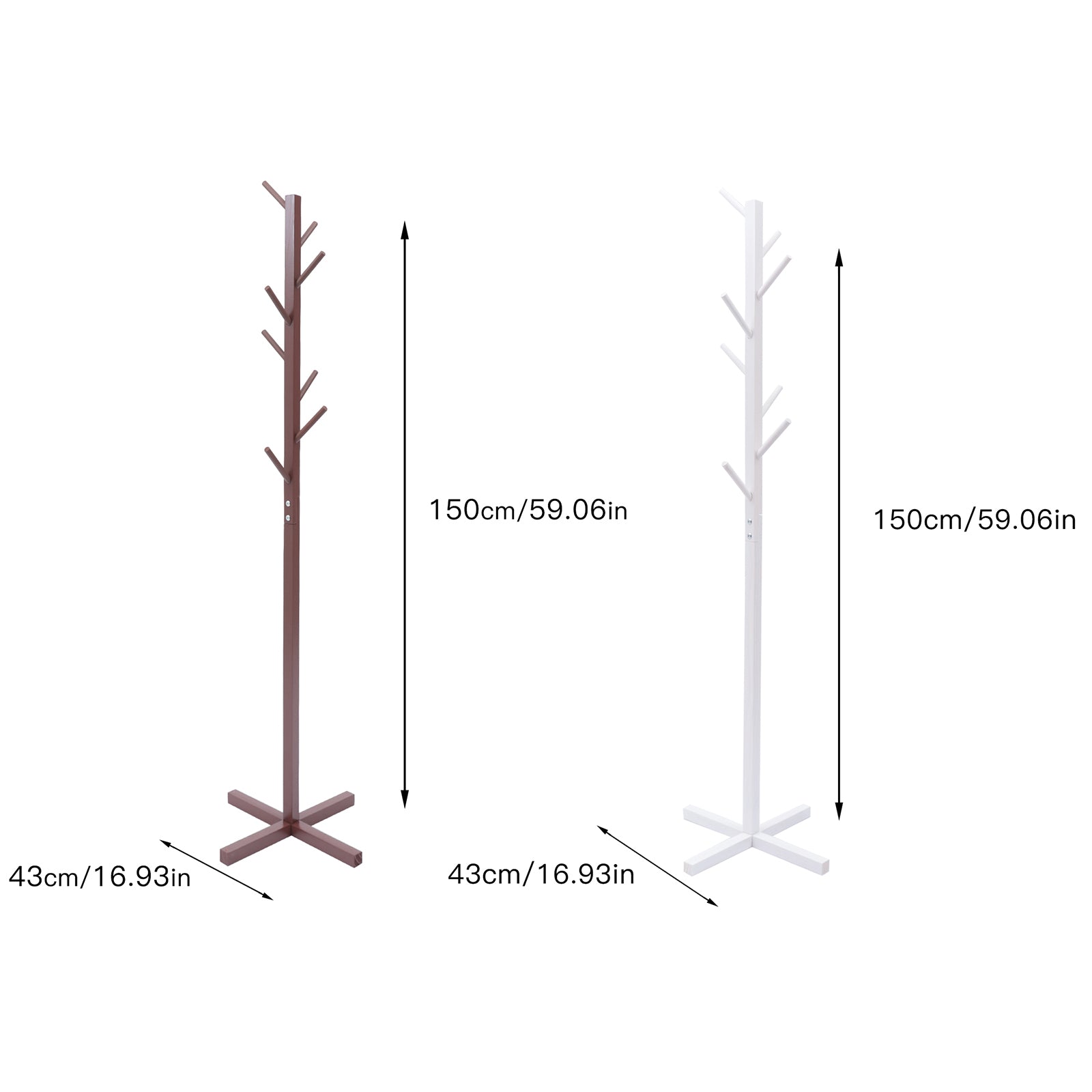 Loyalheartdy Freestanding Coat Rack， Brown Tree Shape Jacket Stand with 8 Hooks for Entryway， Bedroom (Brown)