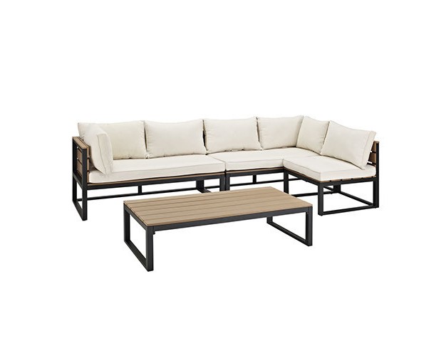 4pc Metal amp Wood All Weather Patio Sectional Set Natural Saracina Home