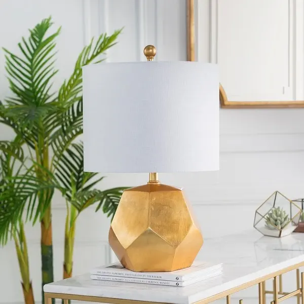 Naahs Table Lamp with Gold Base and Off-White Shade