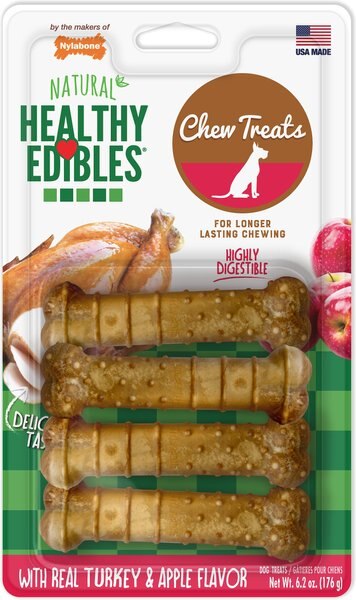 Nylabone Healthy Edibles All-Natural Long Lasting Turkey and Apple Flavor Dog Chew Treats， Small，  4 count