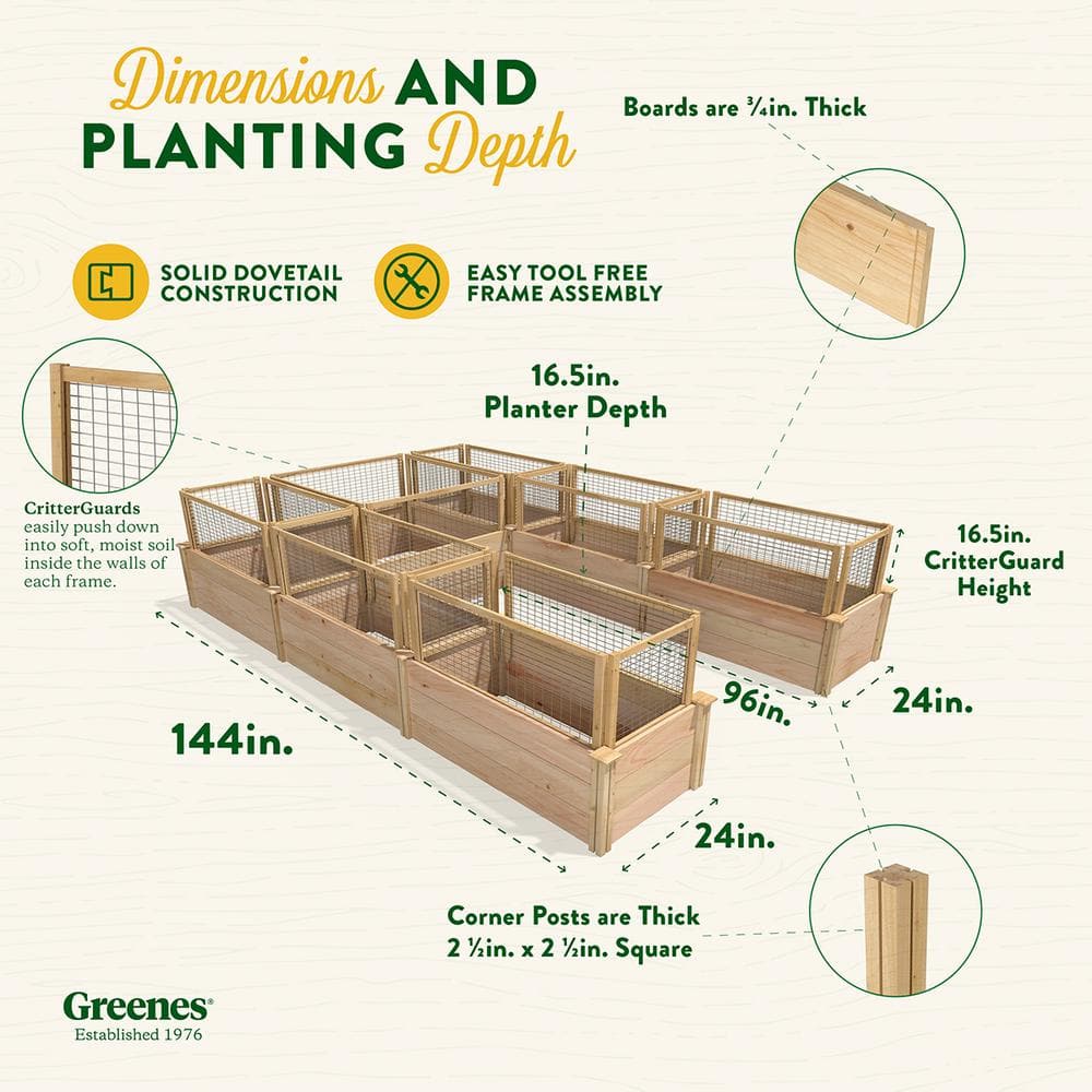 Greenes Fence 8 ft. x 12 ft. x 16.5 in. Premium Cedar U-Shaped Raised Garden Bed with CritterGuard Fencing RCUSB8X12CG