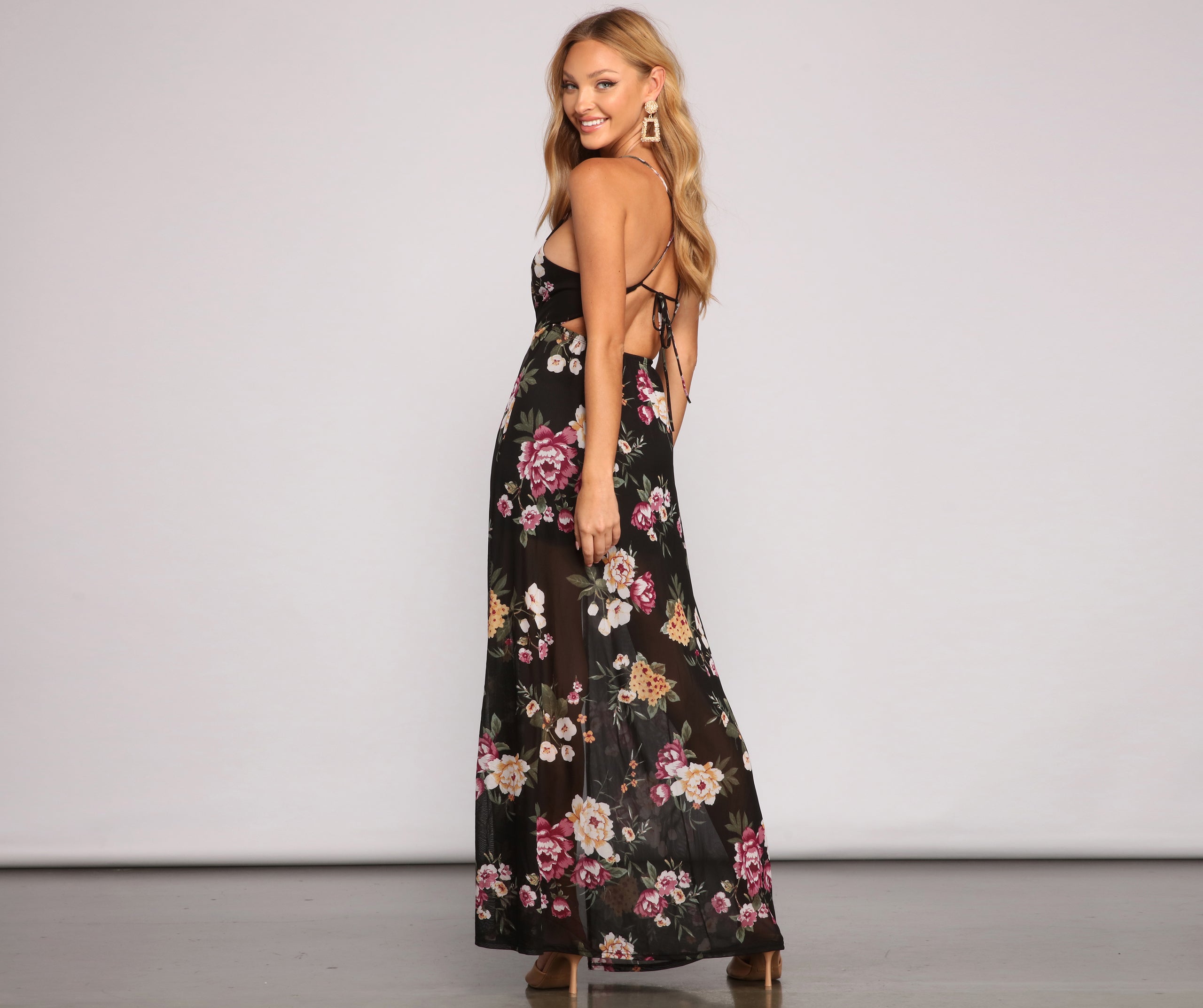 Pop Of Floral Mesh Maxi Dress