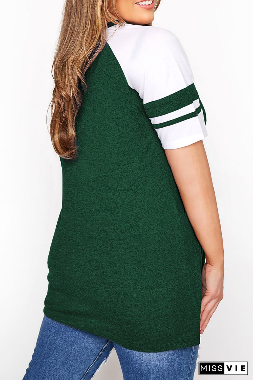 Green Crisscross V Neck Raglan Sleeve Plus Size Tee