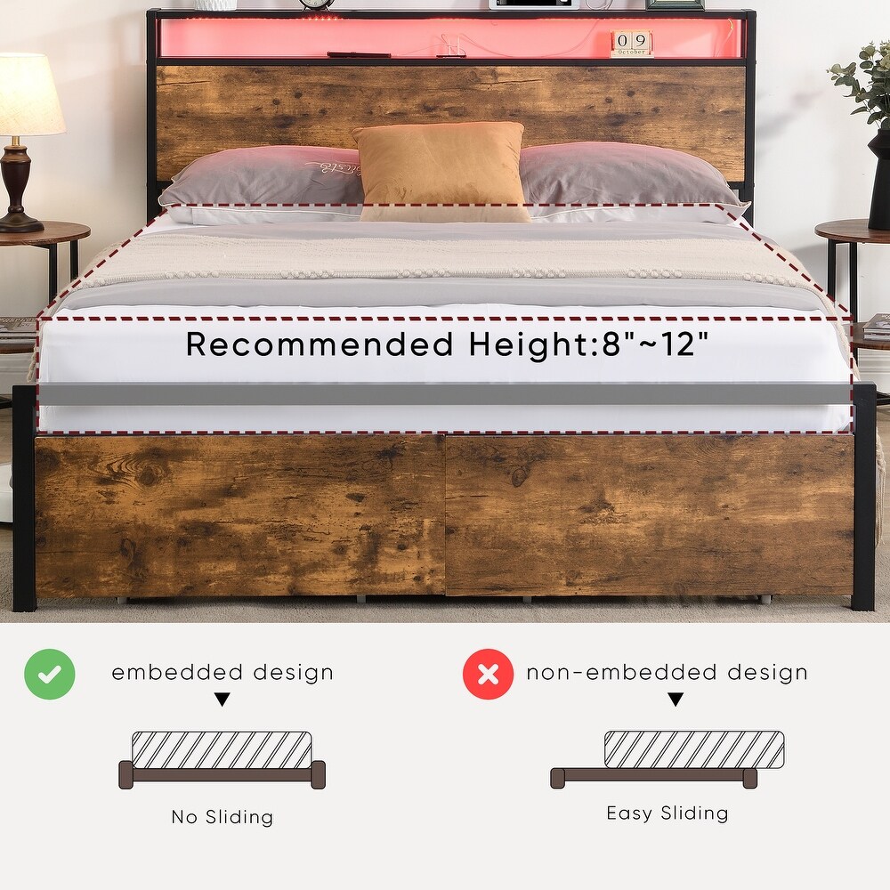 Bed Frame with Storage HeadboardMetal Platform Bed