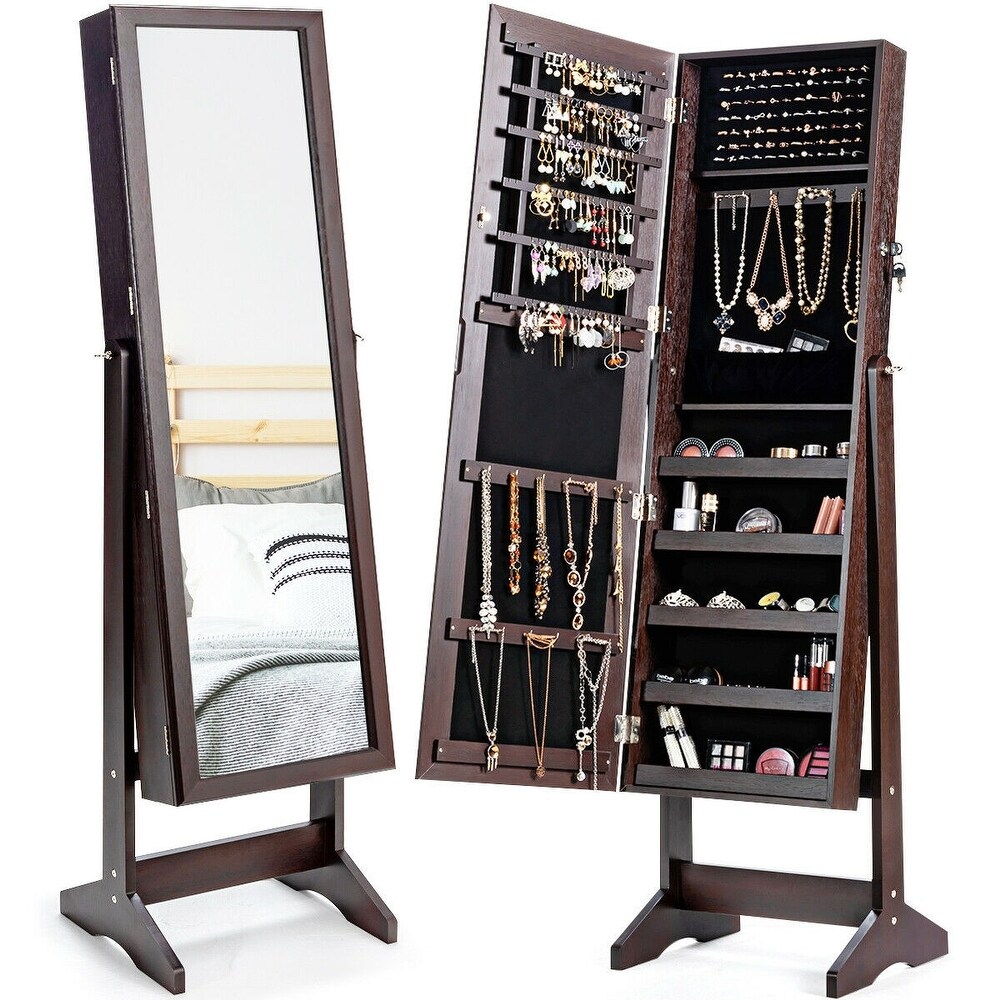 Jewelry Cabinet Stand Mirror Armoire with Large Storage Box   16\