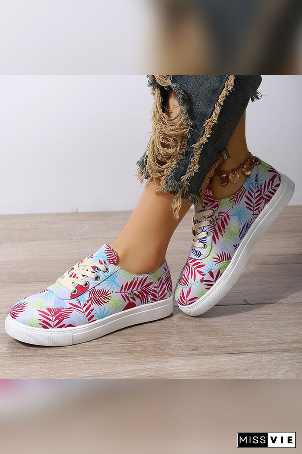 PU Floral Print Sneakers