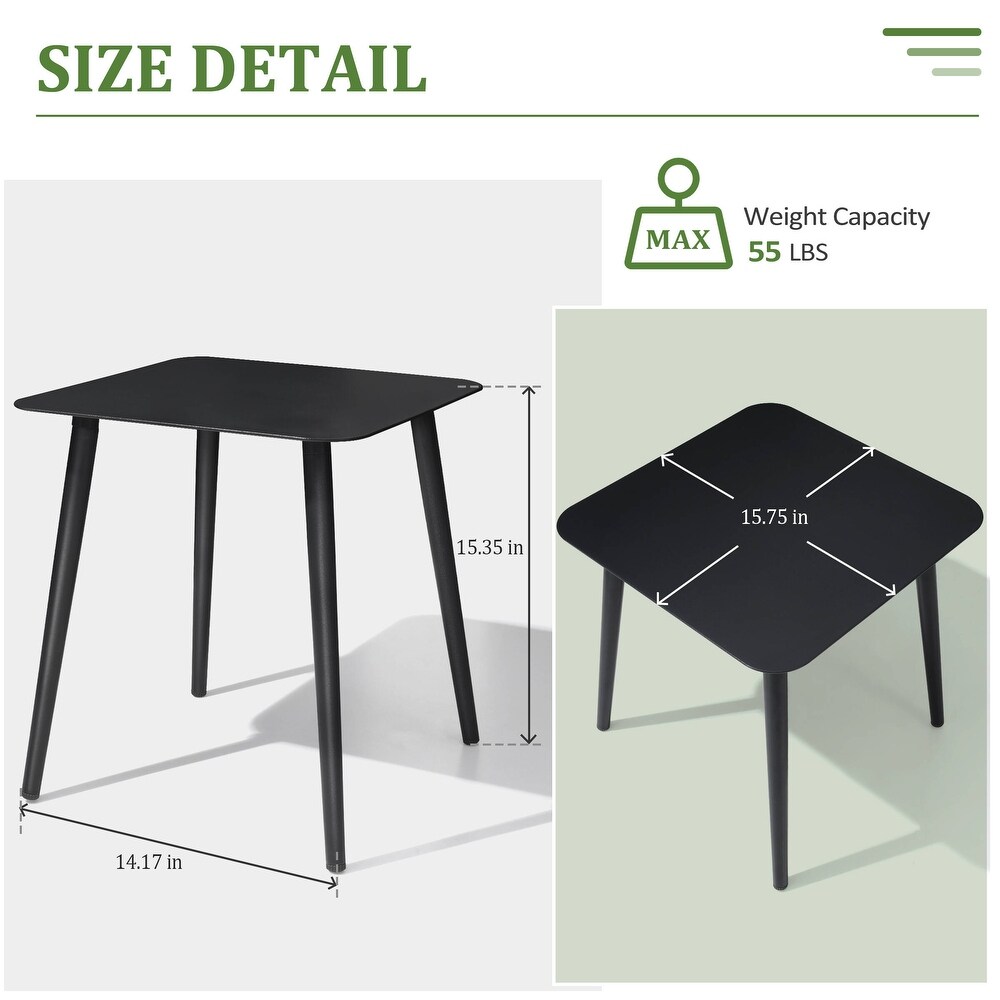 VredHom Aluminum Side Table Square Small Patio Coffee Bistro Table