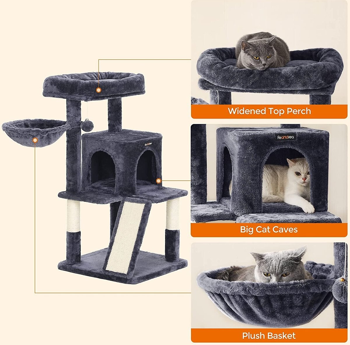 FEANDREA 37.8-in Faux Fleece Cat Tree and Condo