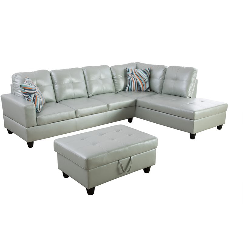 Lifestyle Furniture Biscuits Right-Facing Sectional & Ottoman in Silver/Green