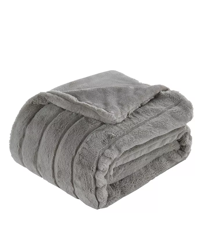 Videri Home Luxury Faux Fur Stripe Plush Throw Blanket， 60