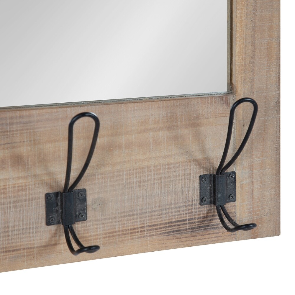 Kate and Laurel Cates Wood Framed Wall Mirror with Hooks