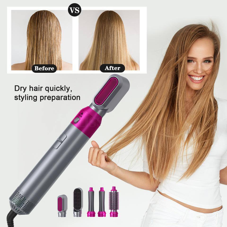 Aoibox 5-in-1 Curling Wand Hair Dryer Set Professional Hair Curling Iron for Multiple Hair Types and Styles Fuchsia HDDB1112