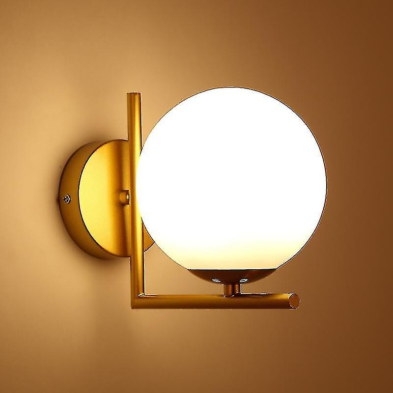 White Glass Ball Wall Light Sconce， White Glass Globe With Gold Base Wall Lamp Wall Light For Bedsid