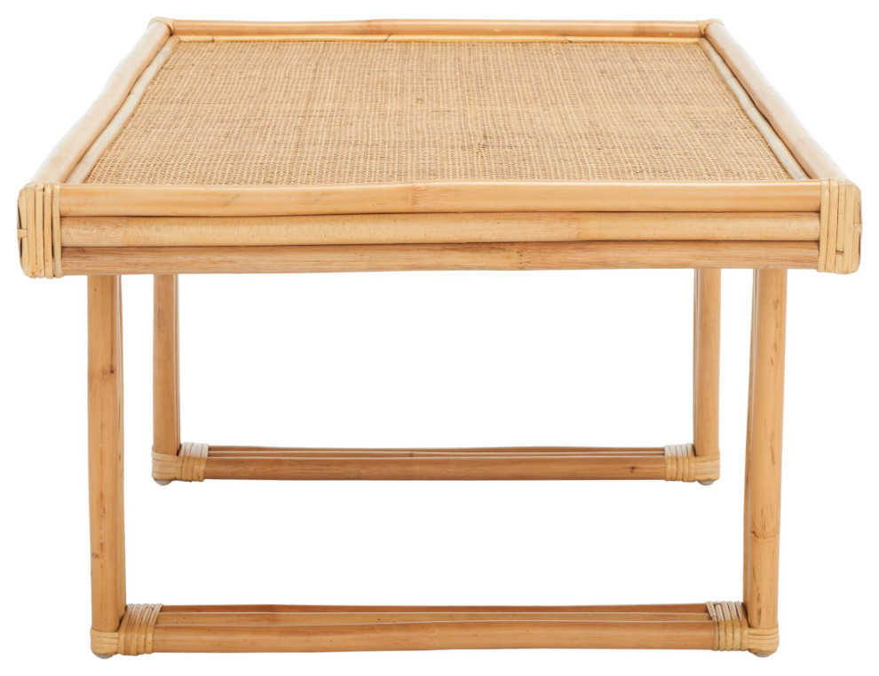 Coastal Coffee Table  Mango Wood Frame With Bamboo Look and Rattan Top  Natural   Tropical   Coffee Tables   by Declusia  Houzz