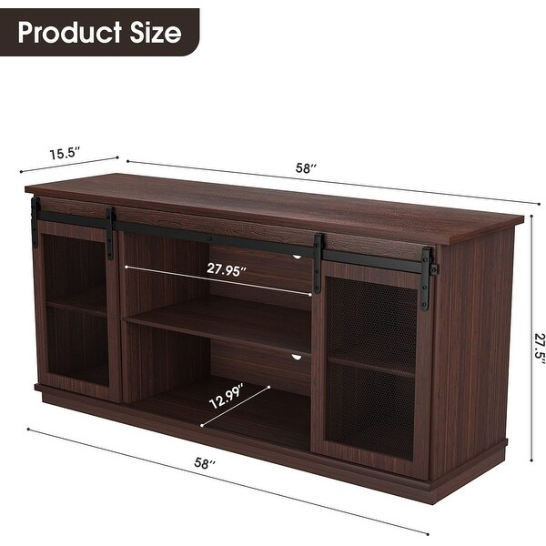 Farmhouse TV Stand up to 65 Inches， Mid Century Modern Entertainment Center with Sliding Barn Doors and Storage Cabinets