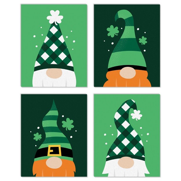 Big Dot Of Happiness Irish Gnomes Unframed St Patrick x27 s Day Linen Paper Wall Art Set Of 4 Artisms 8 X 10 Inches