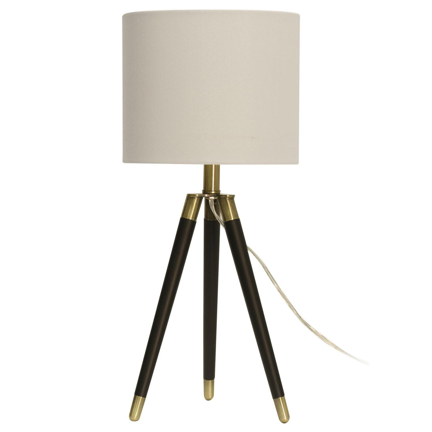 Iggy  Black， Gold Tripod Table Lamp  White Hardback Fabric Shade