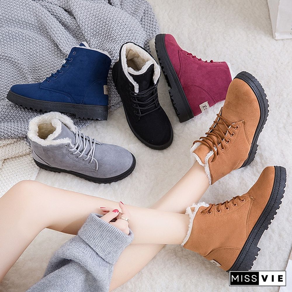 Ladies Winter Warm Fur Lined Ankle Snow Boots Women Casual Flat Short Booties Shoes Botas Feminina Plus Size