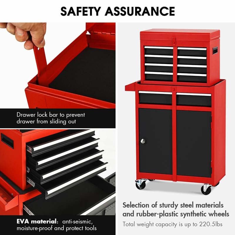 5-Drawer Rolling Tool Chest Removable Tool Storage Cabinet Metal Toolbox Organizer with Lock