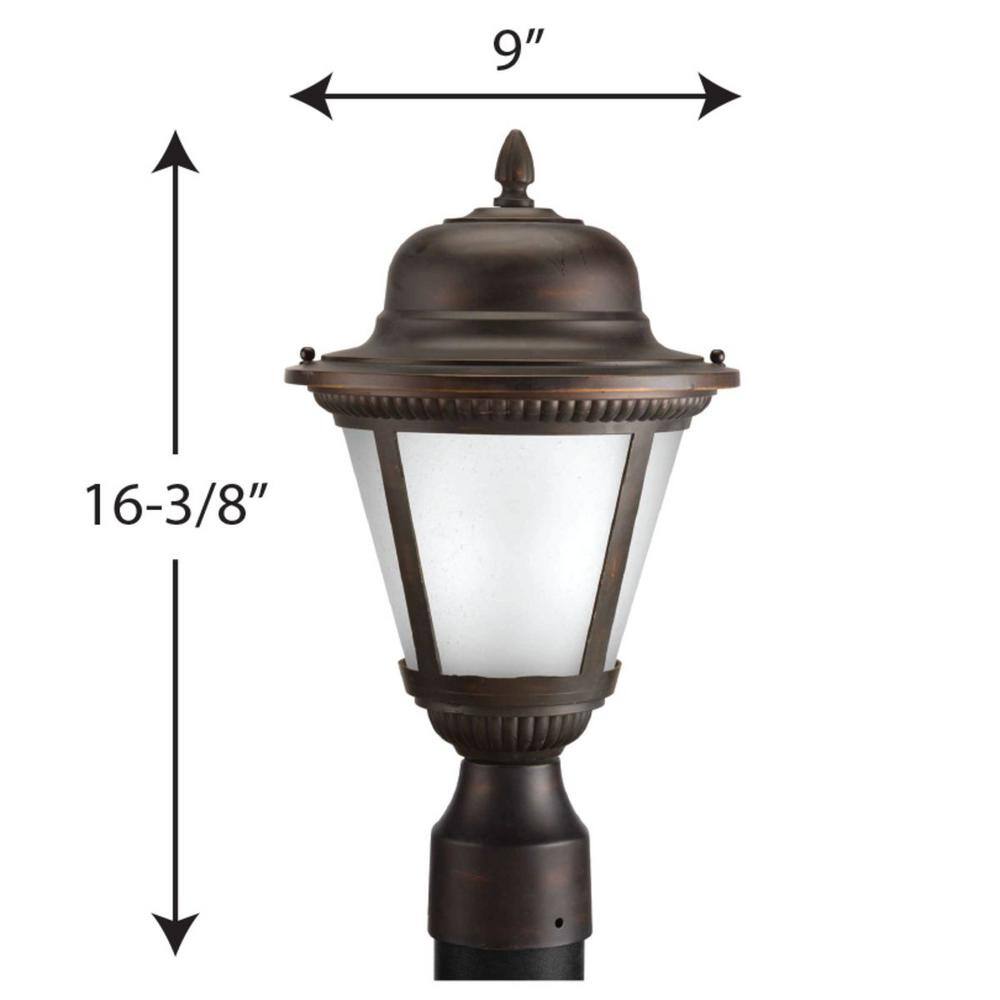 Progress Lighting Westport LED Collection 1-Light Antique Bronze Etched Seeded Glass Traditional Outdoor Post Lantern Light P5445-2030K9