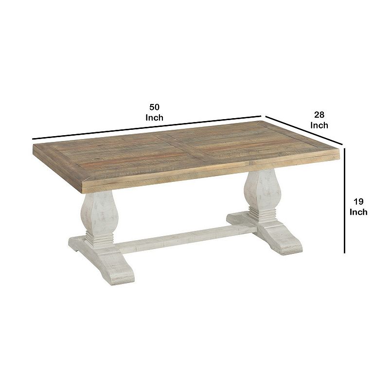 19 Inch Coffee Table with Pedestal Base， Brown and White