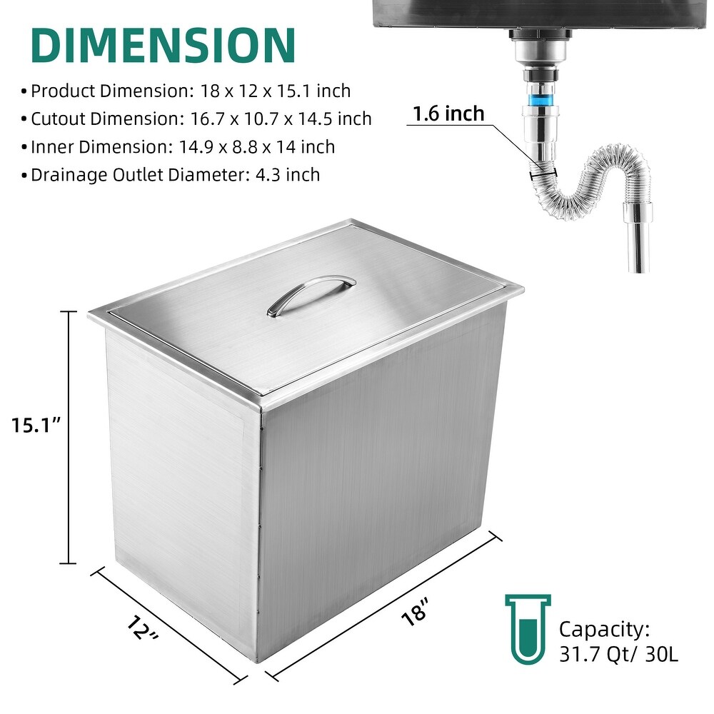 Moasis 31.7/49.7 Qt Drop in Ice Chest Stainless Steel Ice Cooler with Sliding Cover Drop in Ice Bin