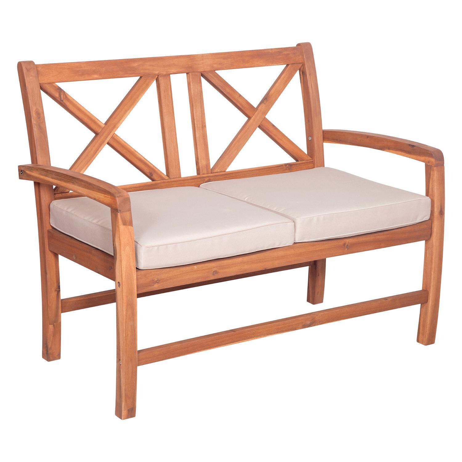 Ultimate Patio Camille Way Acacia Patio Loveseat W/ Natural Cushions