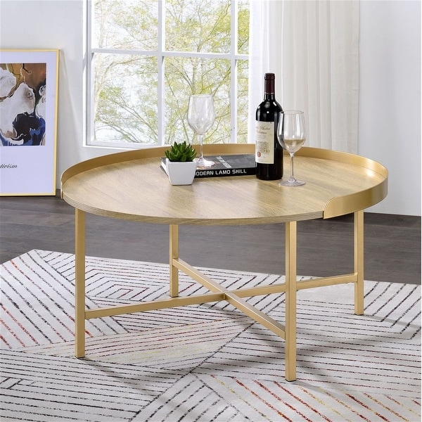 End Table Wooden Coffee Table Round Table Top Oak Table Gold Finish