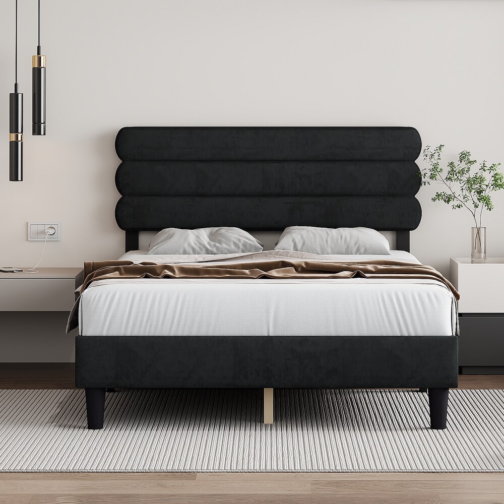 King Bed Frame with Headboard Sturdy Platform Bed with Wooden Slats Support No Box Spring Mattress Foundation Easy Assembly