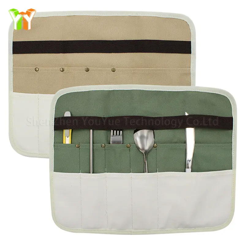 Portable Cutlery Bag Camping Picnic Tableware Organizer Canvas Dinnerware Storage Bag Utensil Pouch Case