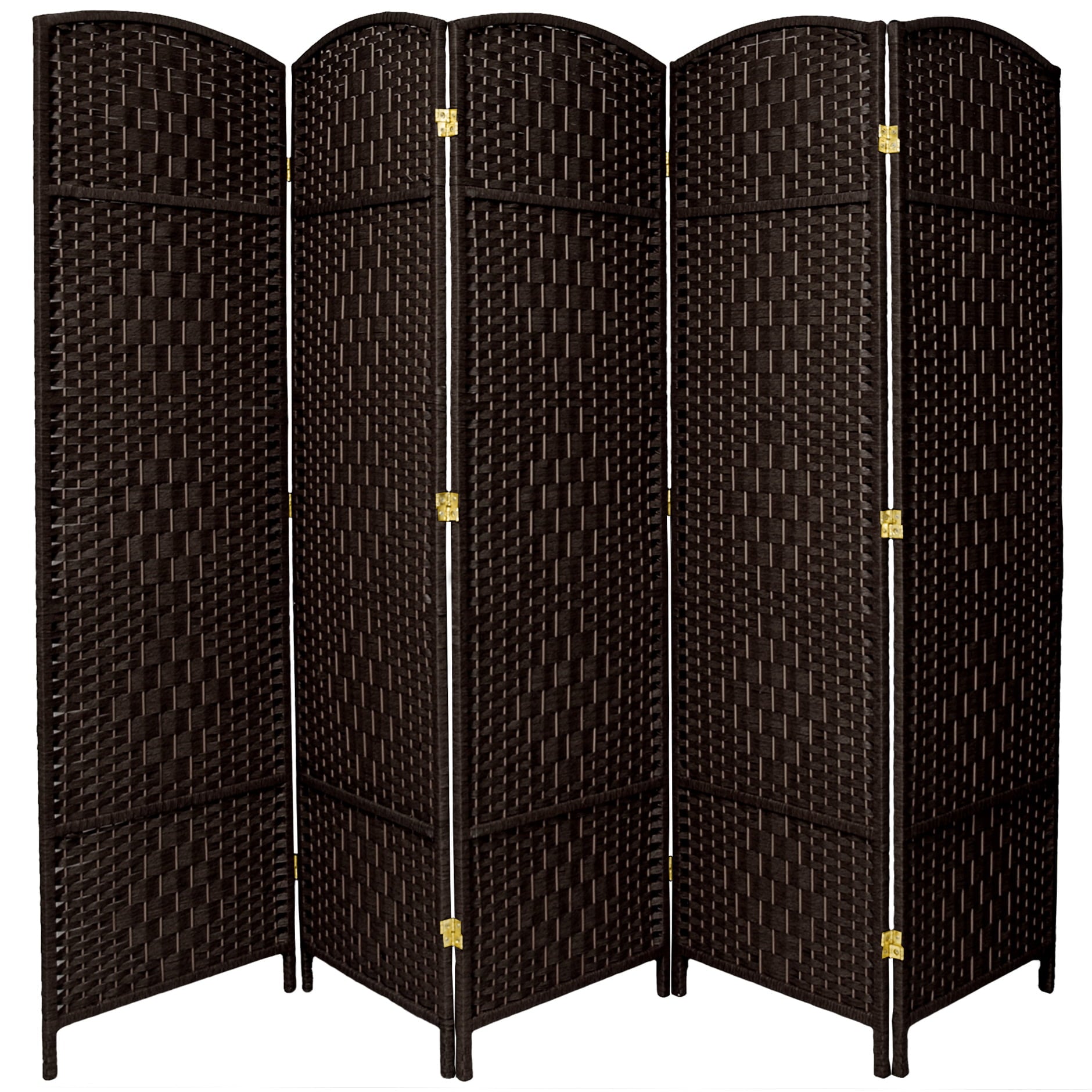 Oriental Furniture 6 ft. Tall Diamond Weave Room Divider - Black - 5 Panel