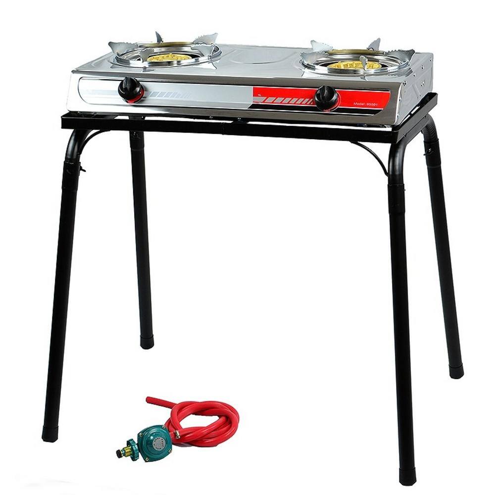 XtremepowerUS Portable Propane LPG Gas Double Burner Outdoor Camping Stove Cooktop Station with Stand 95503-H1