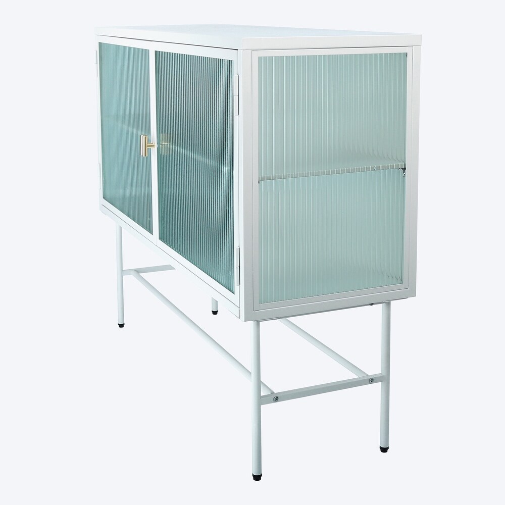 Sideboard Storage Cabinet With Two Fluted Glass Doors