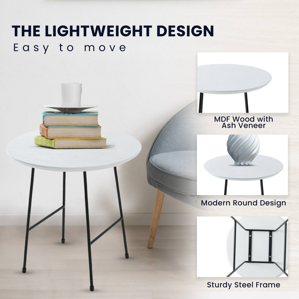 LeisureMod Rossmore Modern Round Side Table With Black Steel Frame   Midcentury   Side Tables And End Tables   by LeisureMod  Houzz