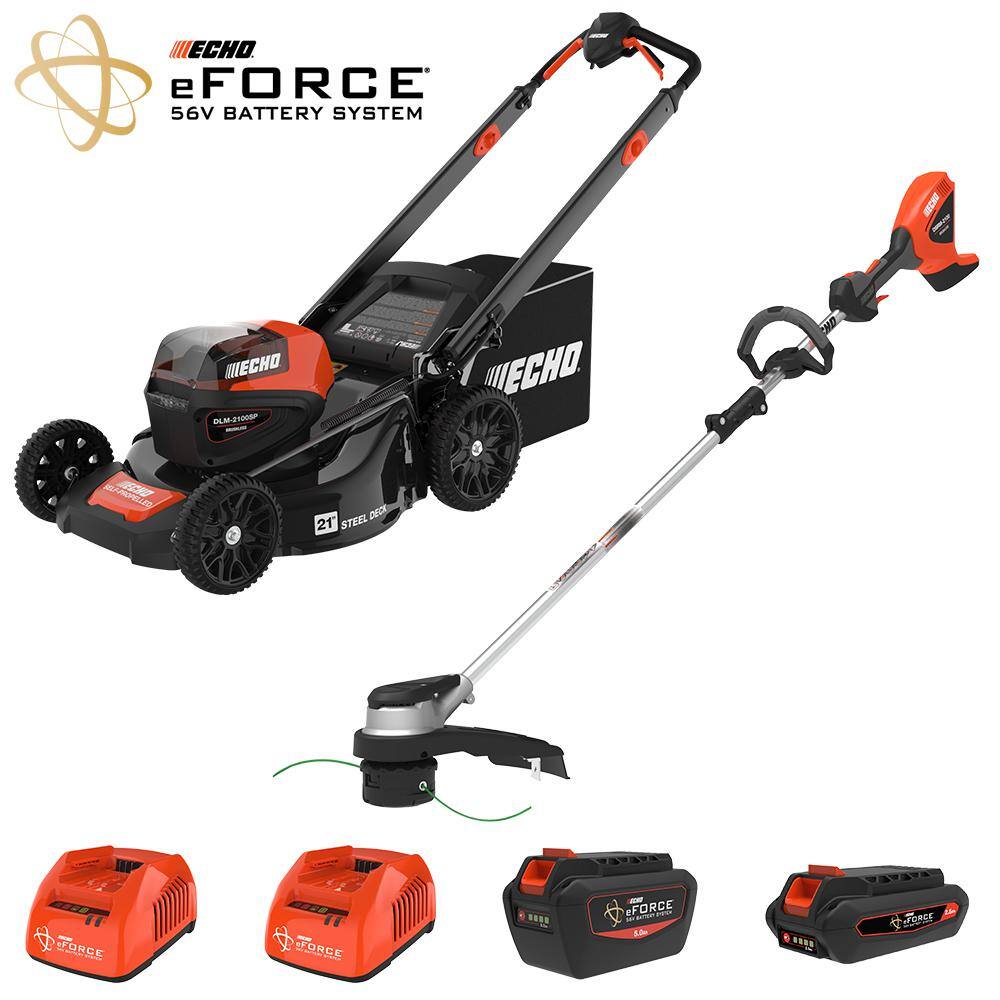 ECHO eFORCE 56-Volt Cordless Battery Lawn Mower and String Trimmer Combo Kit with 2 Batteries and 2 Chargers 2-Tool V-DABRAB