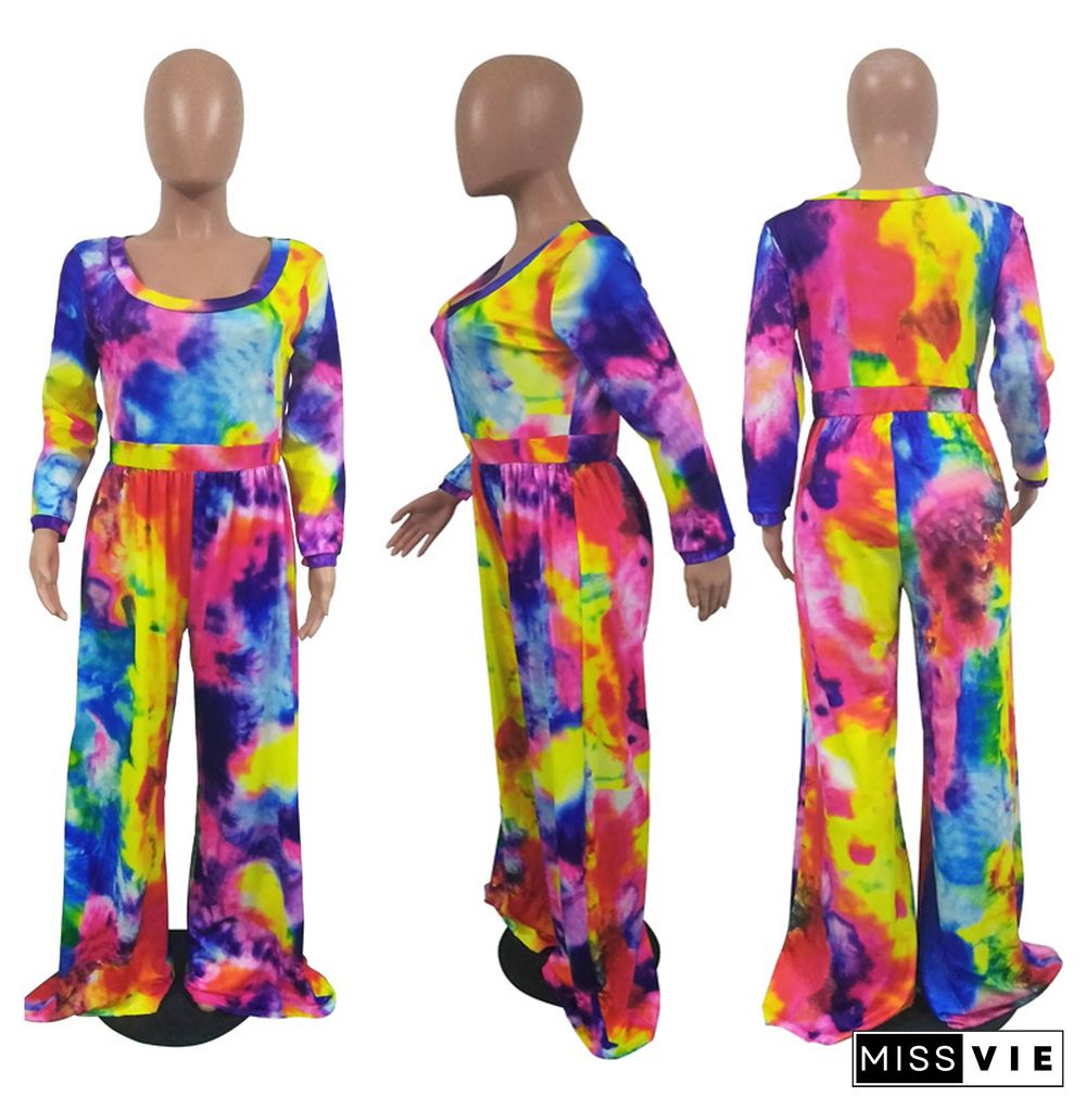 Fashion Tie-dye High Waist Wide-legs Jumpsuit