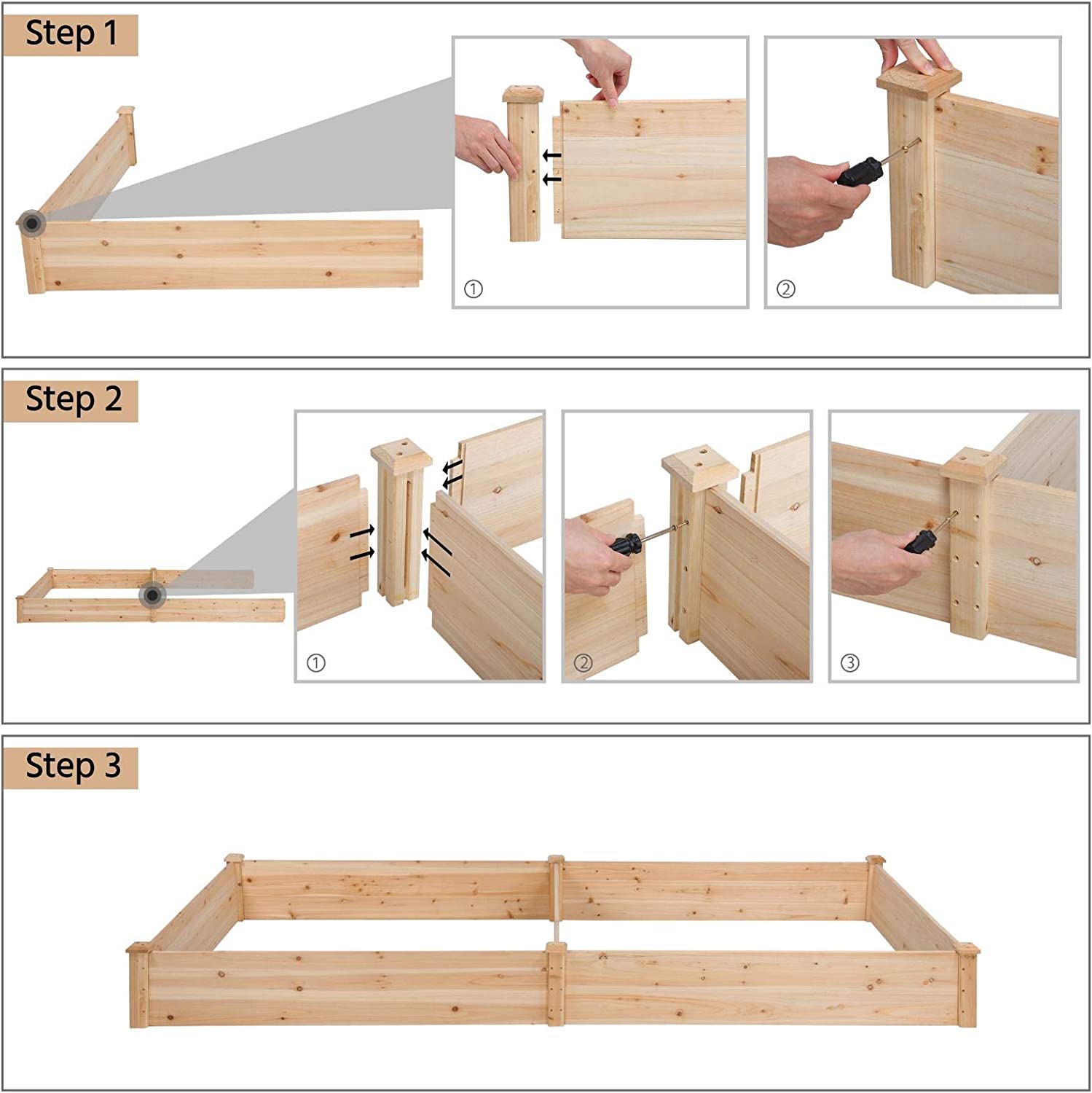 Wooden Outdoor Raised Garden Bed Elevated Wood Planter Garden Box Kit for Flowers/ Vegetables/ Herbs in Backyard/ Patio Planting Box Kit, Natural Wood