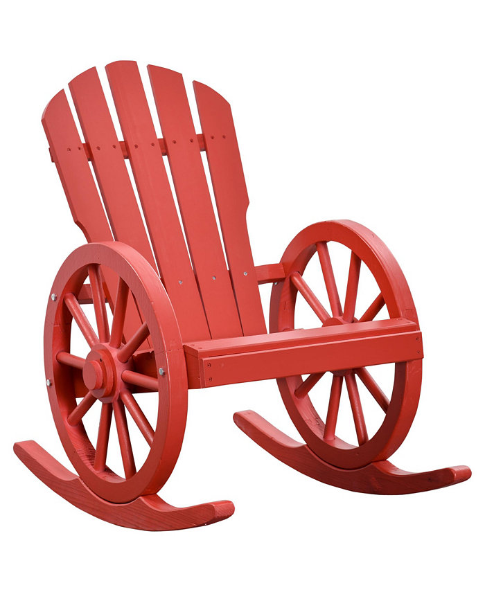 Outsunny Adirondack Rocking Chair with Slatted Design and Oversize Back for Porch Poolside or Garden Lounging Red