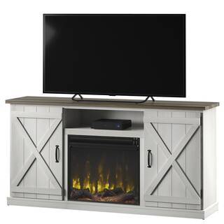 Twin Star Home 63.38 in. Freestanding Wooden Electric Fireplace TV Stand in Old Wood White 140640