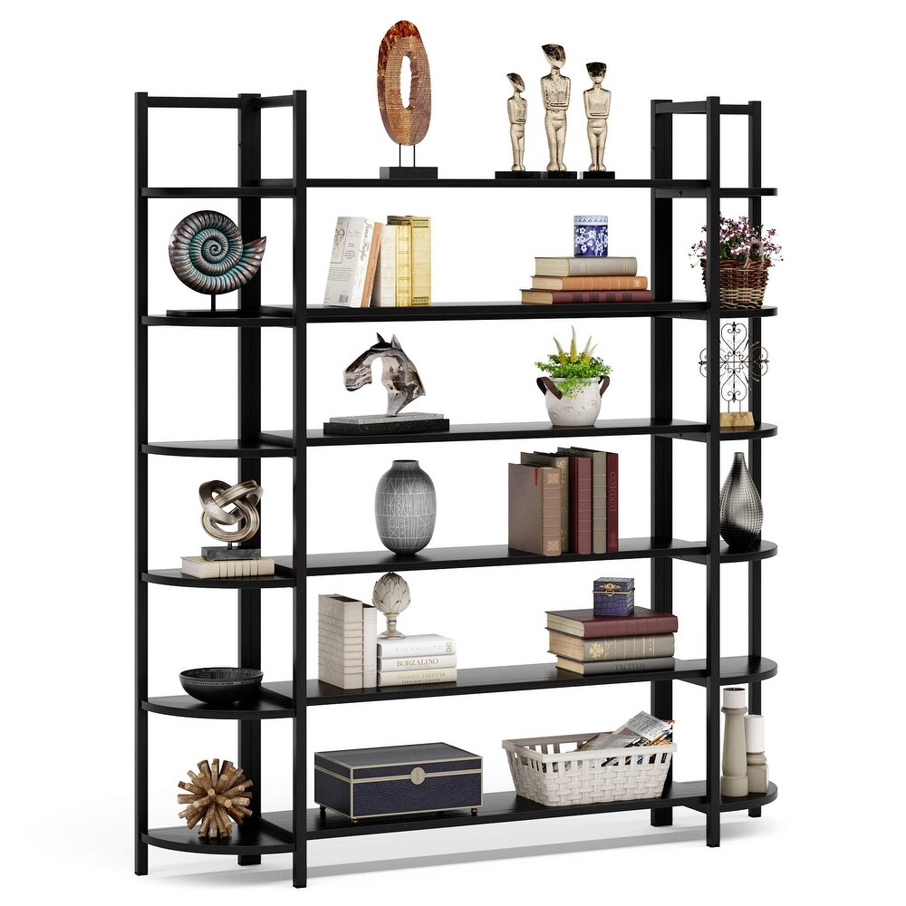 Wide 6 Tier Bookshelf Etagere Bookcase Home Office Display Shelf