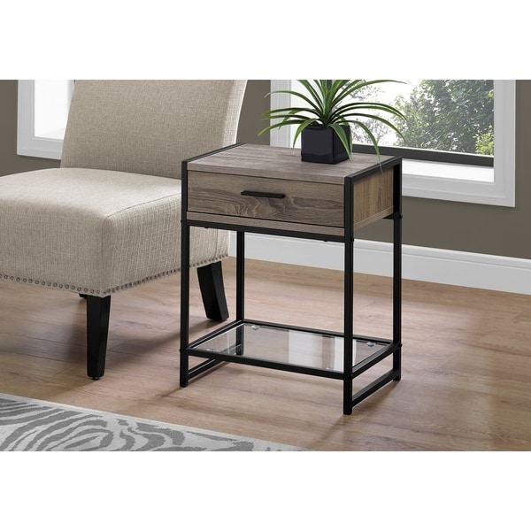 Accent Table， Side， End， Nightstand， Lamp， Storage Drawer， Living Room， Bedroom， Metal， Laminate， Tempered Glass