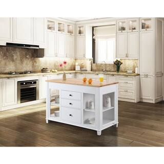 Design Element Medley White Kitchen Island with Slide Out Table KD-01-W