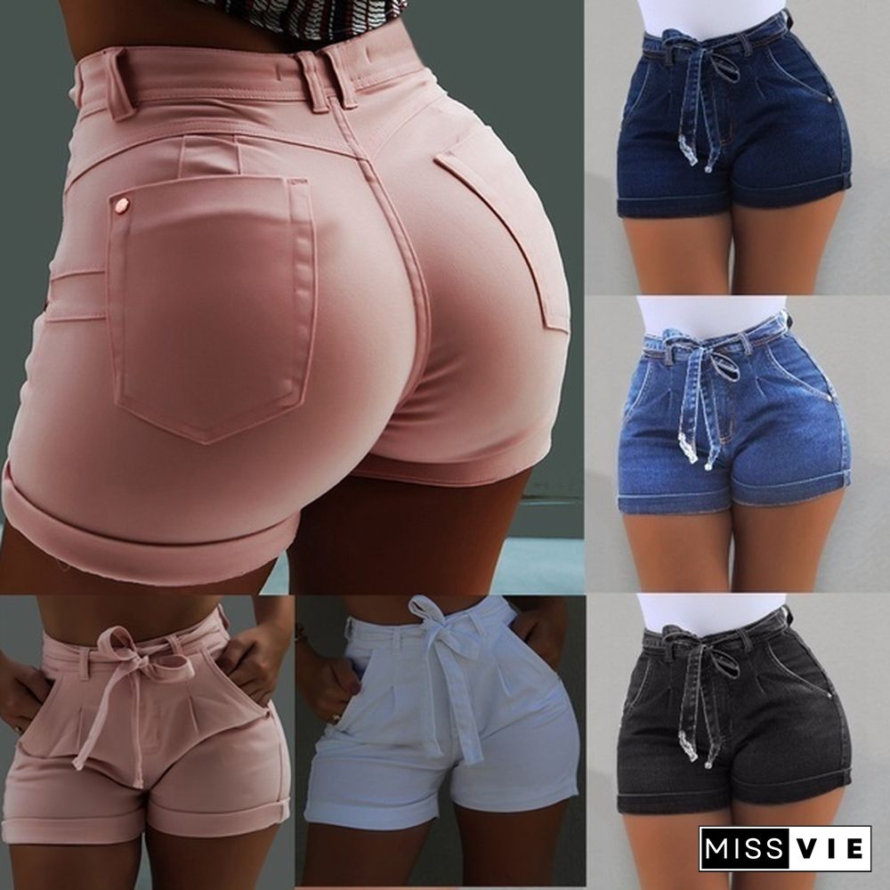 Plus Size S-5XL Summer Womens Fashion Hot Style Bodycon Ripped Denim Short Slim Fit Jean Short Pant