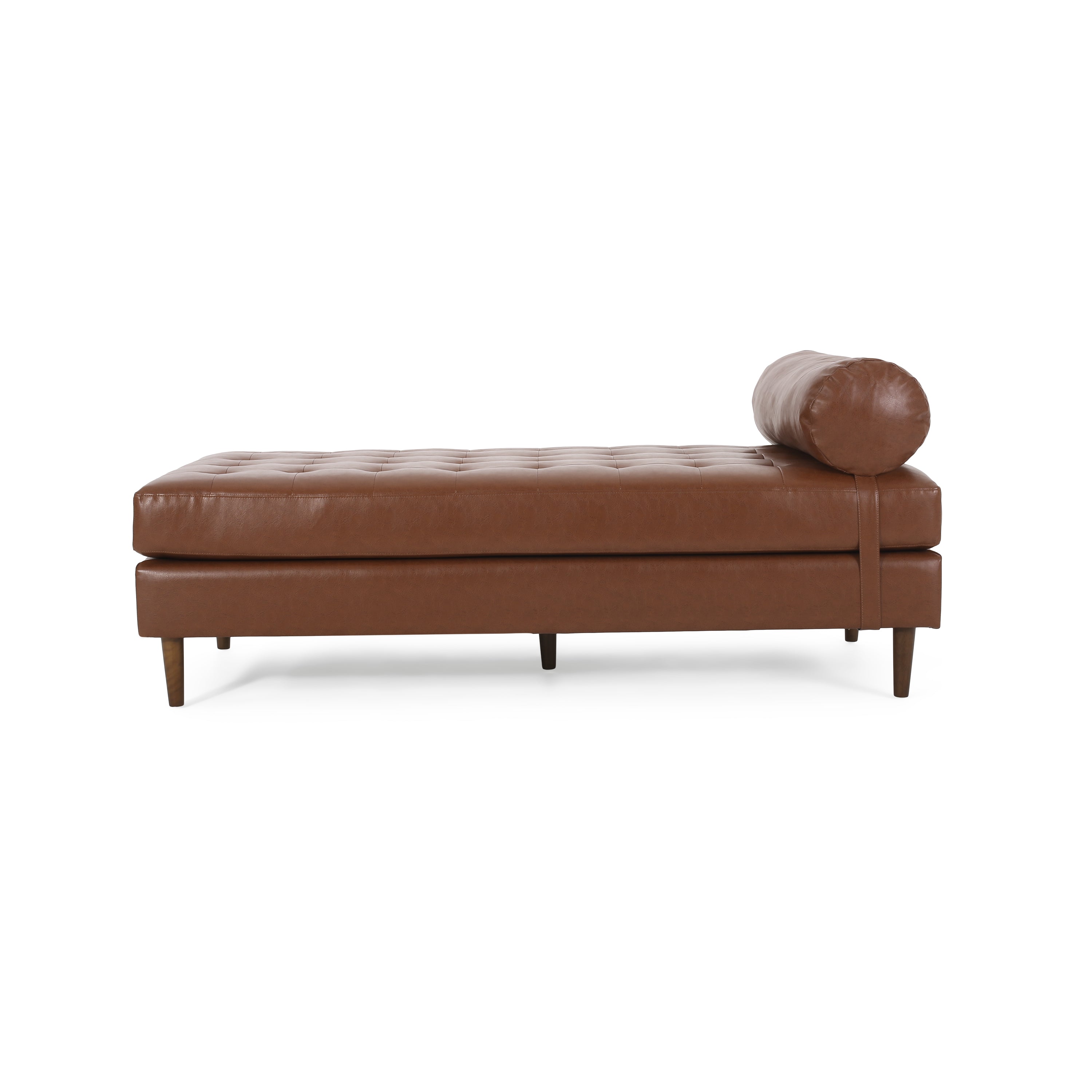 Elkjer Mid Century Modern Faux Leather Tufted Chaise Lounge with Bolster Pillow